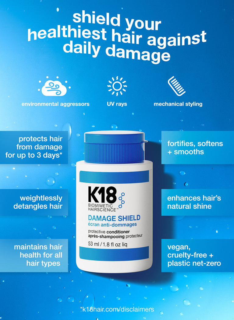 mini conditioner bottle with details of product benefits around bottle.