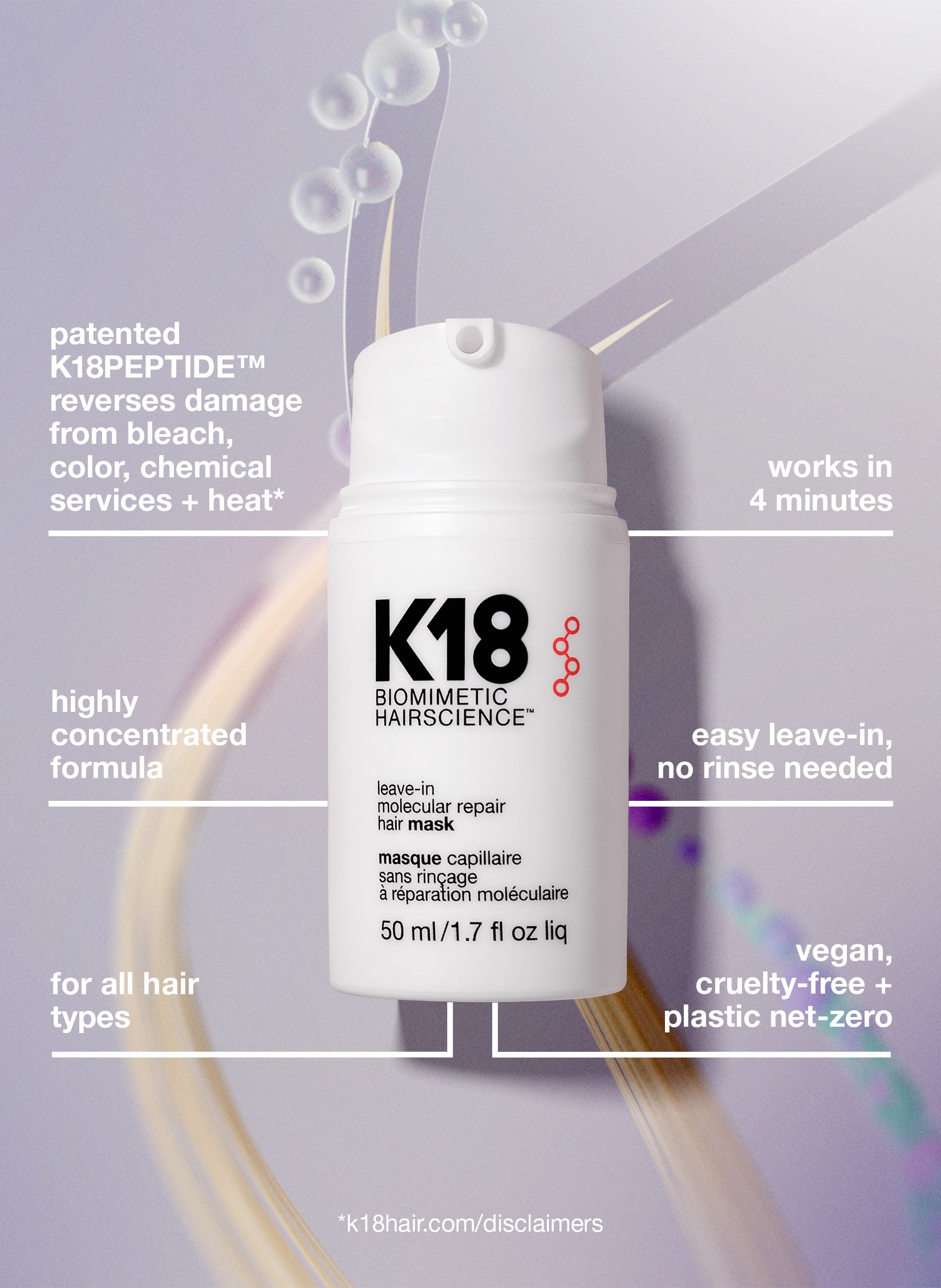 k18 leave-in molecular repair hair mask