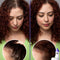 Before and after comparison of hair with and without AirWash product, showing a woman with curly hair.
