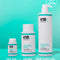 Size comparison of all detox shampoo bottles on teal background. 
