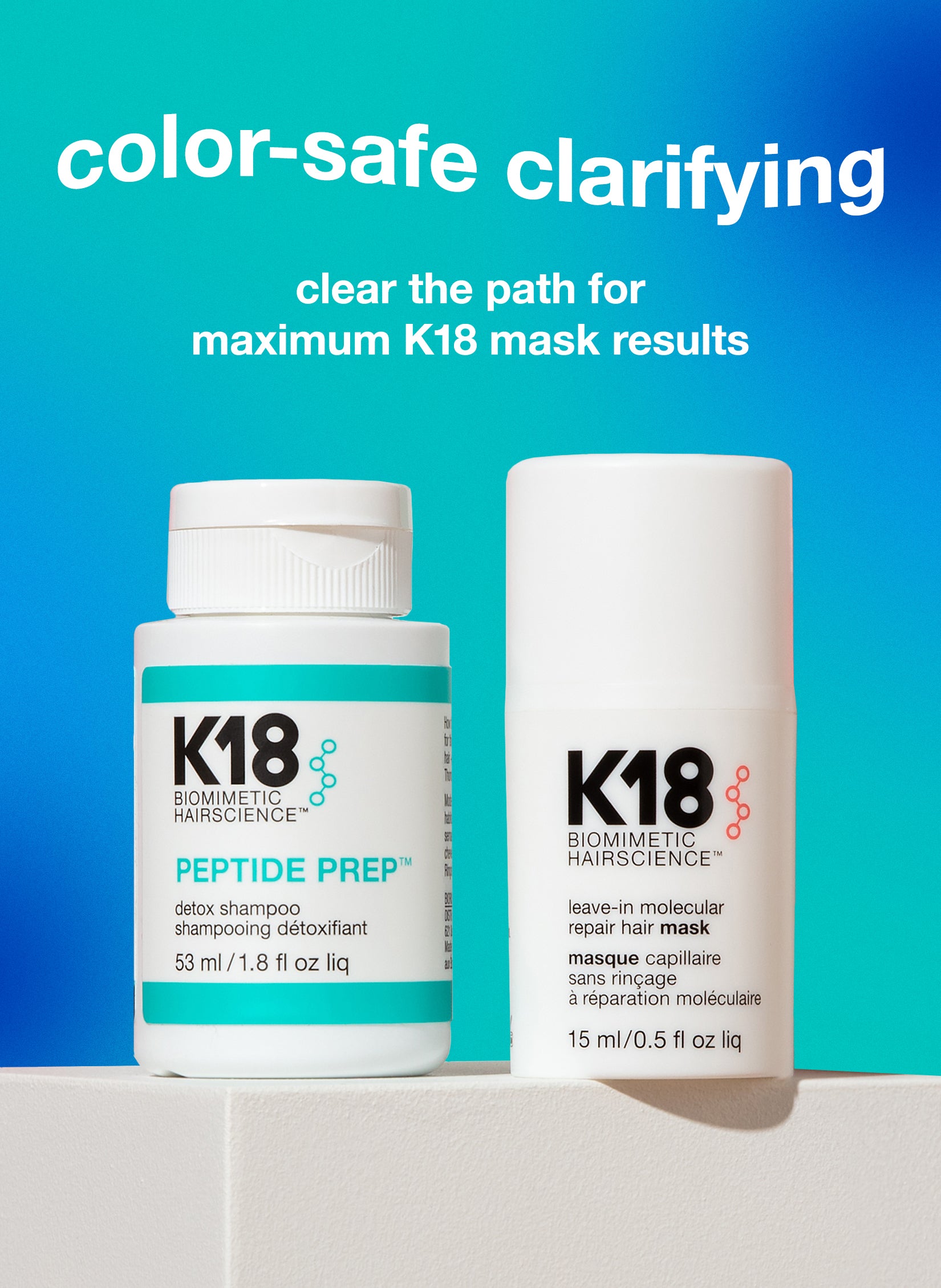 Mini detox shampoo next to the mini molecular repair mask. 