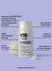 K18 hair mask bottle with product details on a purple background