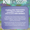 Infographic for K18 x Future Society collaboration on haircare and scent with biotech, featuring a colorful abstract background