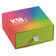 A medium-sized gift box with a colorful gradient design and a green drawer with a silver handle. The box is labeled with the brand 'K18'.