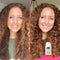 Red curly hair before and after results using k18. 
