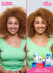 Red curly hair before and after results using k18. 