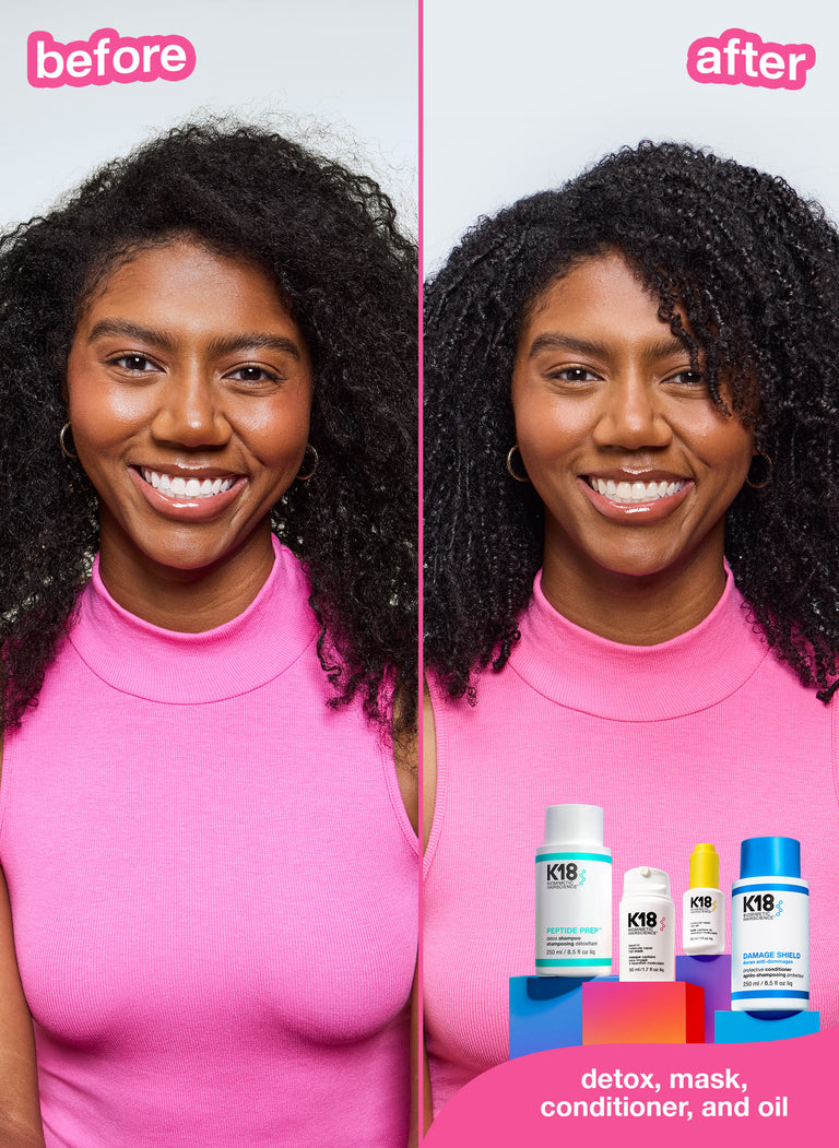 K18 hair mask before and after conditioner use comparison