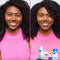 Woman with black curly hair before and after usign the k18 hair routine. 