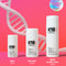 Mini, Full, and Jumbo size leave in molecular repair masks lined up next to each other on a pink background. 